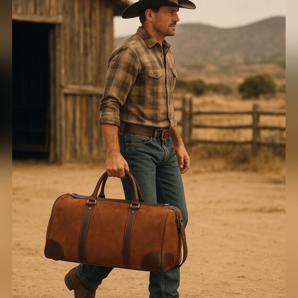 Marlboro Guts- Grit Gear RARE Leather Brown Suede Large Duffel/Travel Bag - Picture 11 of 16